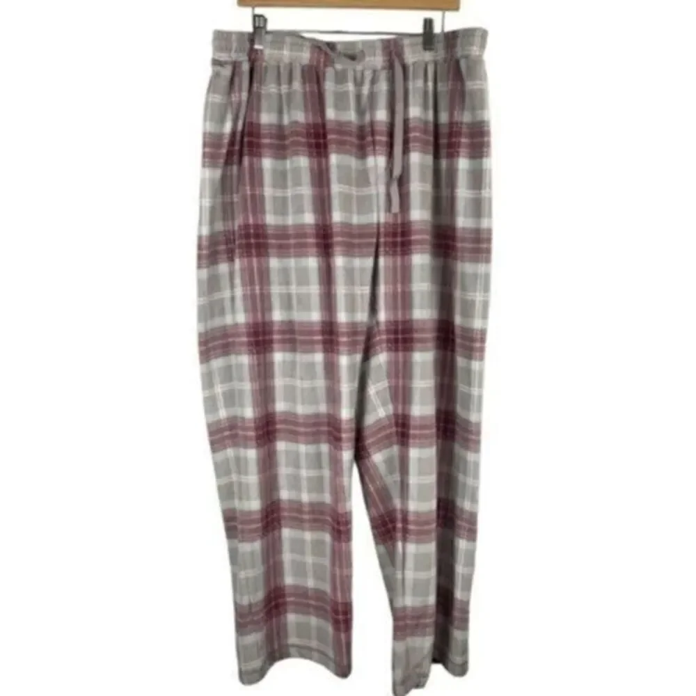 Nordstrom Fleece Plaid Pajama Sleep Bottoms Burgundy Gray Plaid Small NWT